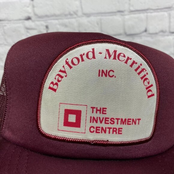 Vintage Trucker Hat Mesh Cap Snapback Burgundy Bayford - Merrifield Investment - Picture 5 of 9